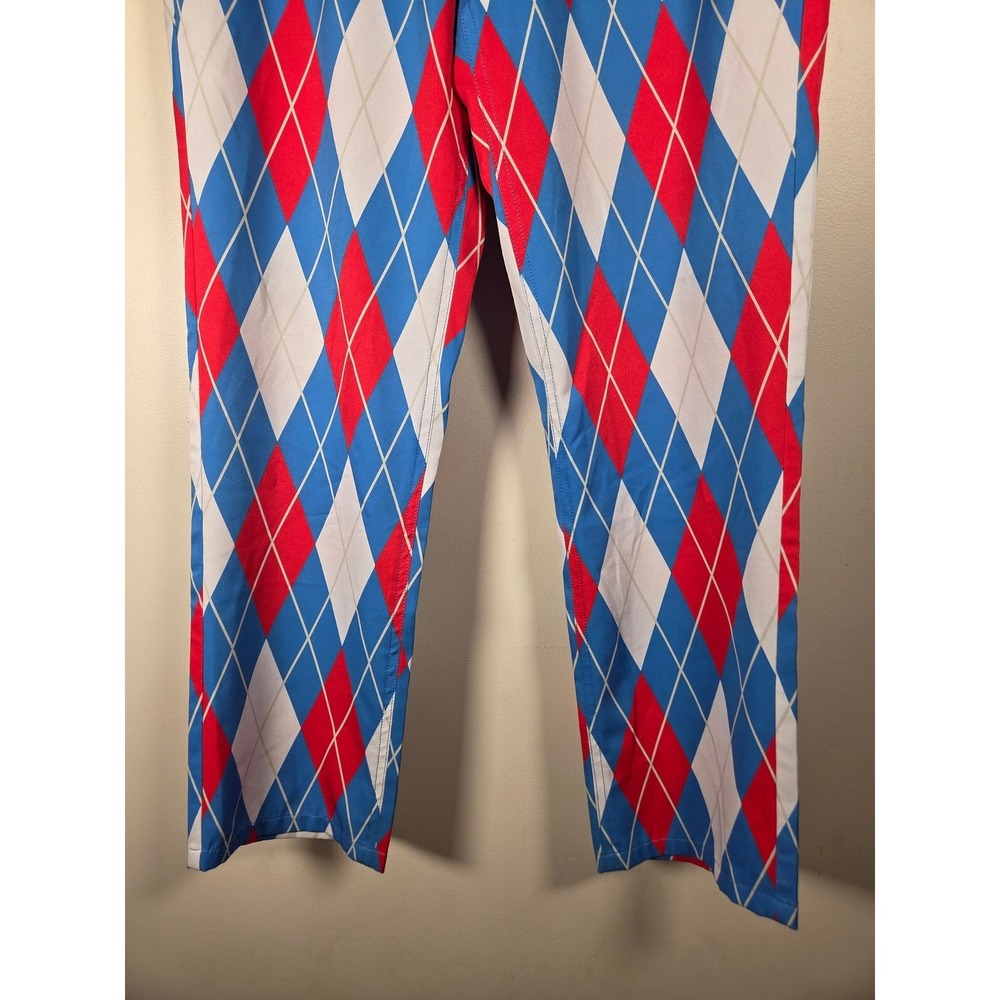 Tipsy Elves Mens Argyle Golf Pants Red White Blue Diamond Performance Trousers S - Picture 3 of 9